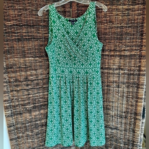 Lands' End Geometric Print Surplice Tank Sun Dress Size XS Green Knee Length - Picture 1 of 6